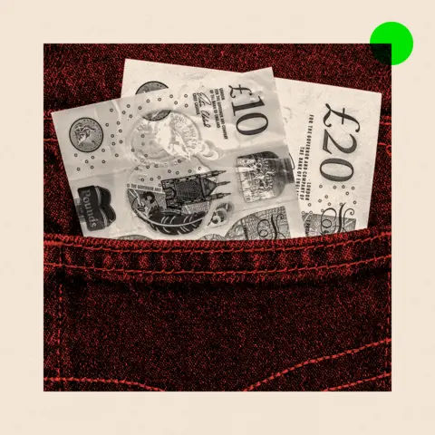 BBC A treated representation  of a pouch  with a £10 enactment      and a £20 note