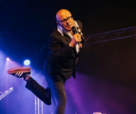 Harry Hill on stage at Bristol Comedy Garden