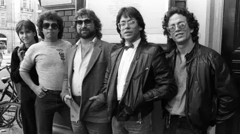 Group portrait of American rock band Toto, Amsterdam, Netherlands, 27th September 1982.