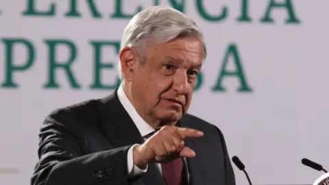 Getty Images Mexican President Andres Manuel Lopez Obrador spoke about Mexican election at his daily briefing at National Palace on 2 June 2021 in Mexico City,