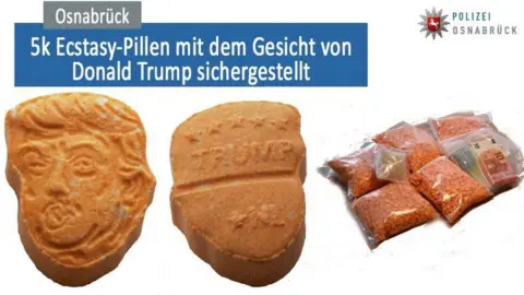 Osnabrück Police Ecstasy pills depicting Donald Trump's face, seized by police in the German city of Osnabrück