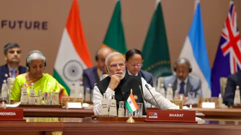 EPA Modi presiding the closing session of the G20 Summit at the ITPO Convention Centre Pragati Maidan in New Delhi, India, 10 September 2023