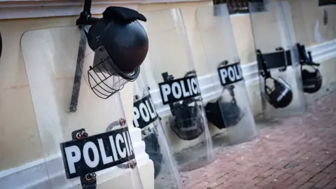 Getty Images Police shields in Colombia