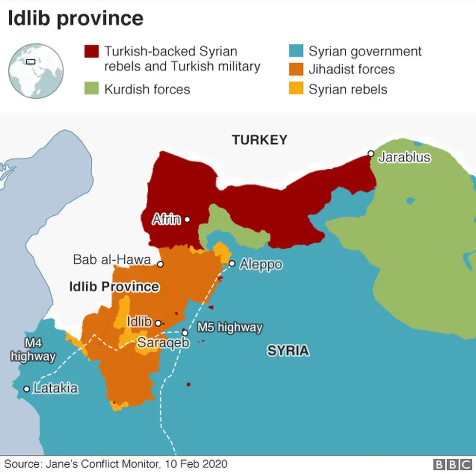 Map showing control of north-western Syria (10 February 2020)