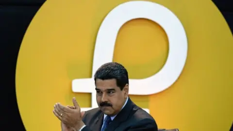 AFP/Getty Images Venezuelan President Nicolas Maduro at a launch of Petro crypto-currency in Caracas. Photo: 20 February 2018