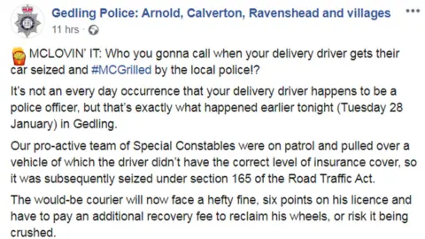 Nottinghamshire Police Part of police Facebook post