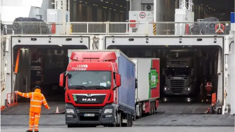 Getty Images Lorries leaving a ferry