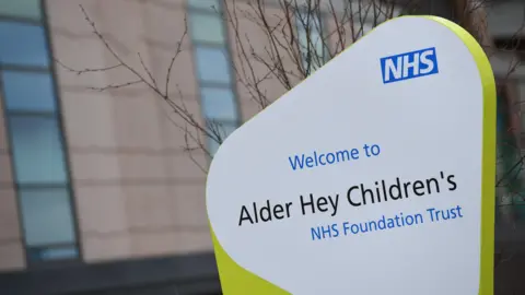 A sign outside Alder Hey Children's Hospital in Liverpool, northwest England.