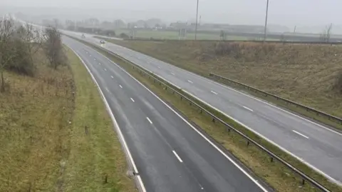 BBC/Stuart Prandle Looking down from a bridge on two empty sides of the A19.