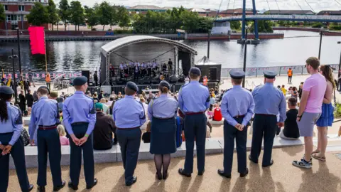Stockton Council Crowds a performance at Stockton Waterfront's amphitheatre, which overlooks the river Tees. 
