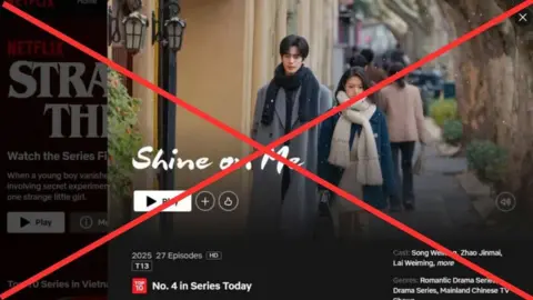 Vietnam Government Portal's Facebook page A screenshot of the Chinese series Shine on Me's synopsis page on Netflix, with a red "X" superimposed over it