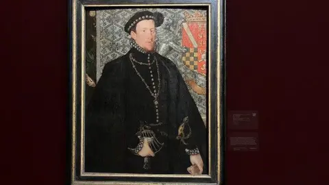 A portrait of Thomas Howard, the fourth Duke of Norfolk, hanging on a wall at Sotheby's. 