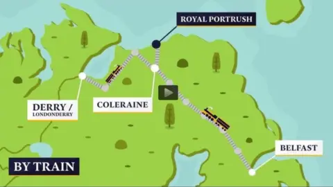 Translink Map showing trains to Derry/Londonderry