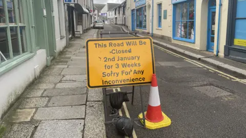 Road closure sign in Truro 