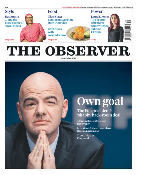The headline on the front page of the Observer reads: "Own goal."