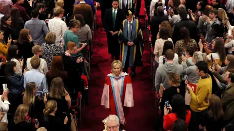 PA Hillary Clinton at Queens Uni Belfast