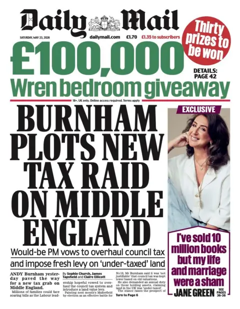 The headline on the front page of the Daily Mail reads: "Burnham plots new tax raid on middle England."