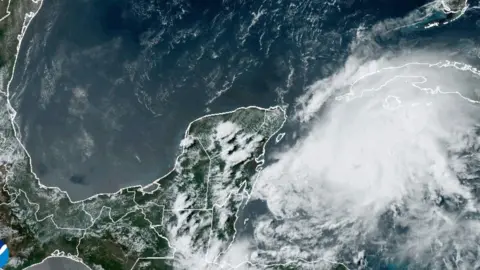 Satellite image shows hurricane Beryl heading towards Yucatan peninsula