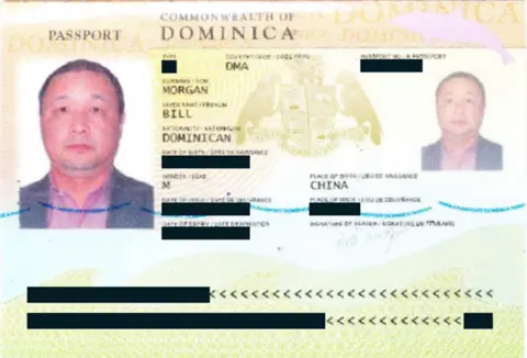 Dominican passport for Liang Lingfei, whose other name is Bill Morgan 