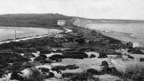 BCP Council A black and while drawing of Sandbanks, which has no properties on it