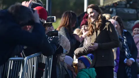 Getty Images Well-wishers greet the duchess at the farm