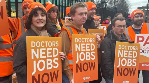 Striking resident doctors outside Royal Victoria Infirmary Newcastle in December 2025