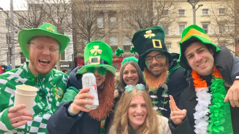 People from all over the world travelled to take part in the celebrations, including this group who have come from Italy, Sweden and the US to Dublin