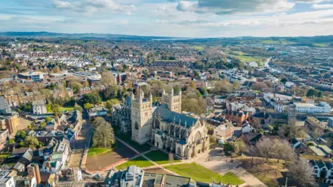 Getty Images An aerial view of the city of Exeter with the cathedral at the centre