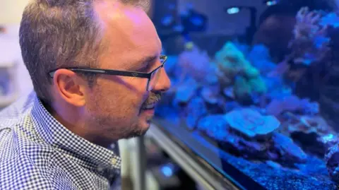 BBC Professor Michael Sweet in the coral lab