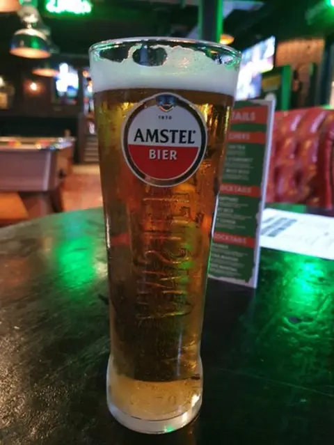 Jay and Hollie A pint of beer in one of the bars.