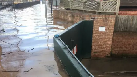 Environment Agency Flood barriers in Upton-upon-Severn, Worcestershire, on Wednesday