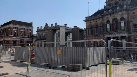 Barriers surround the Plinths sculpture