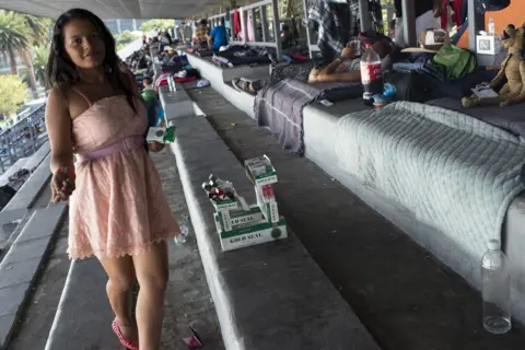 Encarni Pindado Nahín in the sports centre in Mexico City where migrants where housed