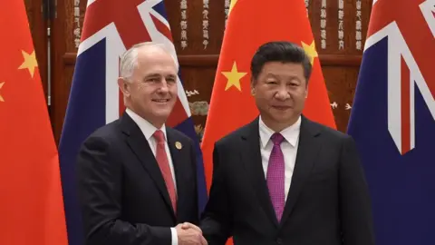 AFP/GETTY IMAGES Malcolm Turnbull and Xi Jinping shake hands