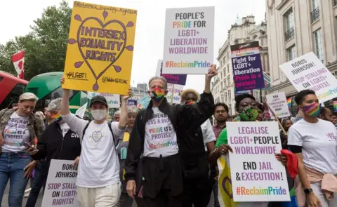 Getty Images Reclaim Pride protesters marching in London