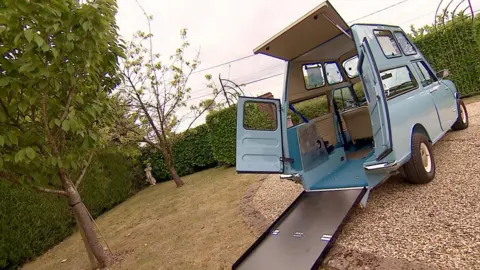 Martin Giles/BBC The inside of the rebuilt mini van