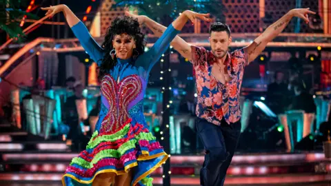 BBC Michelle Visage and Giovanni Pernice performing the Salsa to Quimbara by Johnny Pacheco and Celia Cruz last weekend