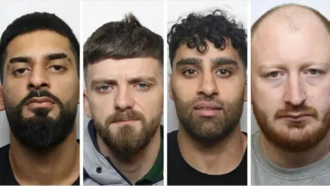 West Yorkshire Police L-R: Samir Ali, Jordan Parlour, Adnan Ghafoor and Jordan Plain pictured in their mug shots with serious expressions