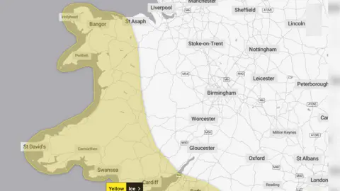 Met Office Weather map shows the ice warning covers most of the country