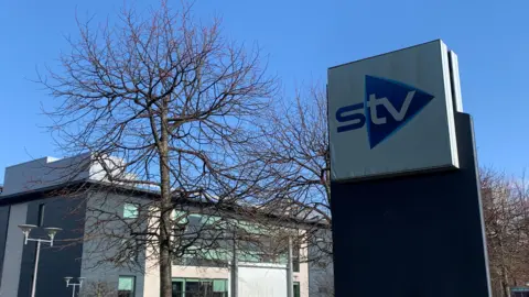 A general view of the STV sign outside the headquarters in Glasgow.