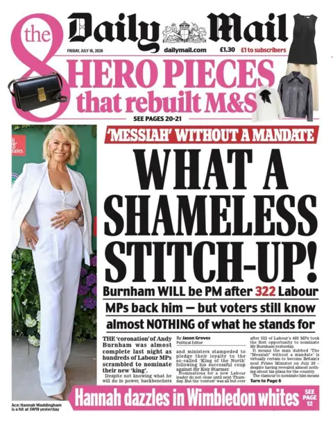 The headline on the front page of the Daily Mail: 'What a shameless stitch-up!'