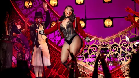 Getty Images Megan Thee Stallion makes her Broadway debut in Moulin Rouge! The Musical at Al Hirschfeld Theatre on March 24, 2026