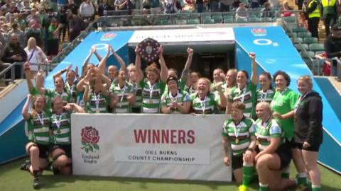 Devon's women celebrate their title at Twickenham