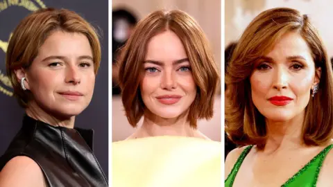 Jessie Buckley, Emma Stone and Rose Byrne all in smart outfits