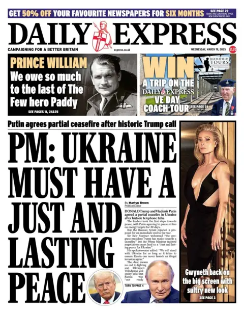 Front leafage   of the Daily Express for Wednesday 19 March 2025. 