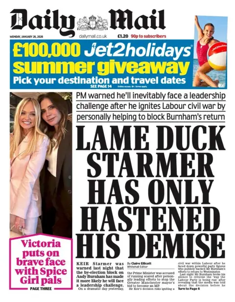 The headline on the front page of the Mail reads: “Lame duck Starmer has only hastened his demise”.