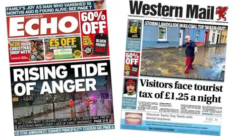 Front pages of the South Wales Echo and the Western Mail