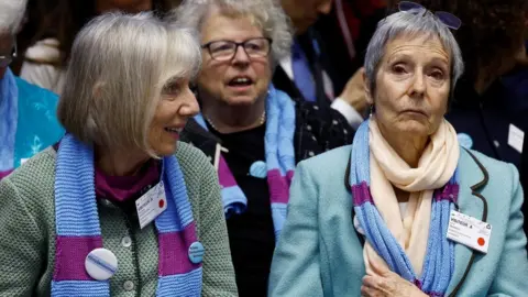 Getty Images Rosmarie Wyder-Walti and Anne Mahrer, of the Swiss elderly women group Senior Women for Climate Protection