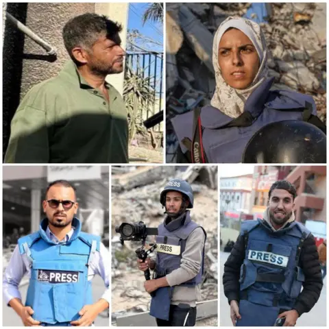EPA, AP, Reuters The five journalists killed in the strike on Nasser hospital (from top left): Husam al-Masri, Miriam Dagga, Ahmed Abu Aziz, Mohammad Salama, and Moaz Abu Taha