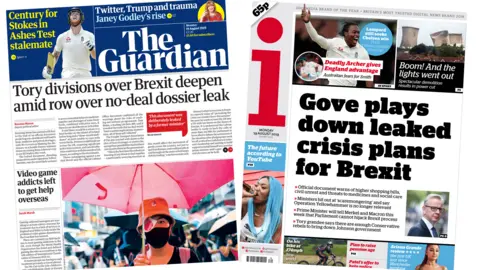 Front page of the Guardian and the i